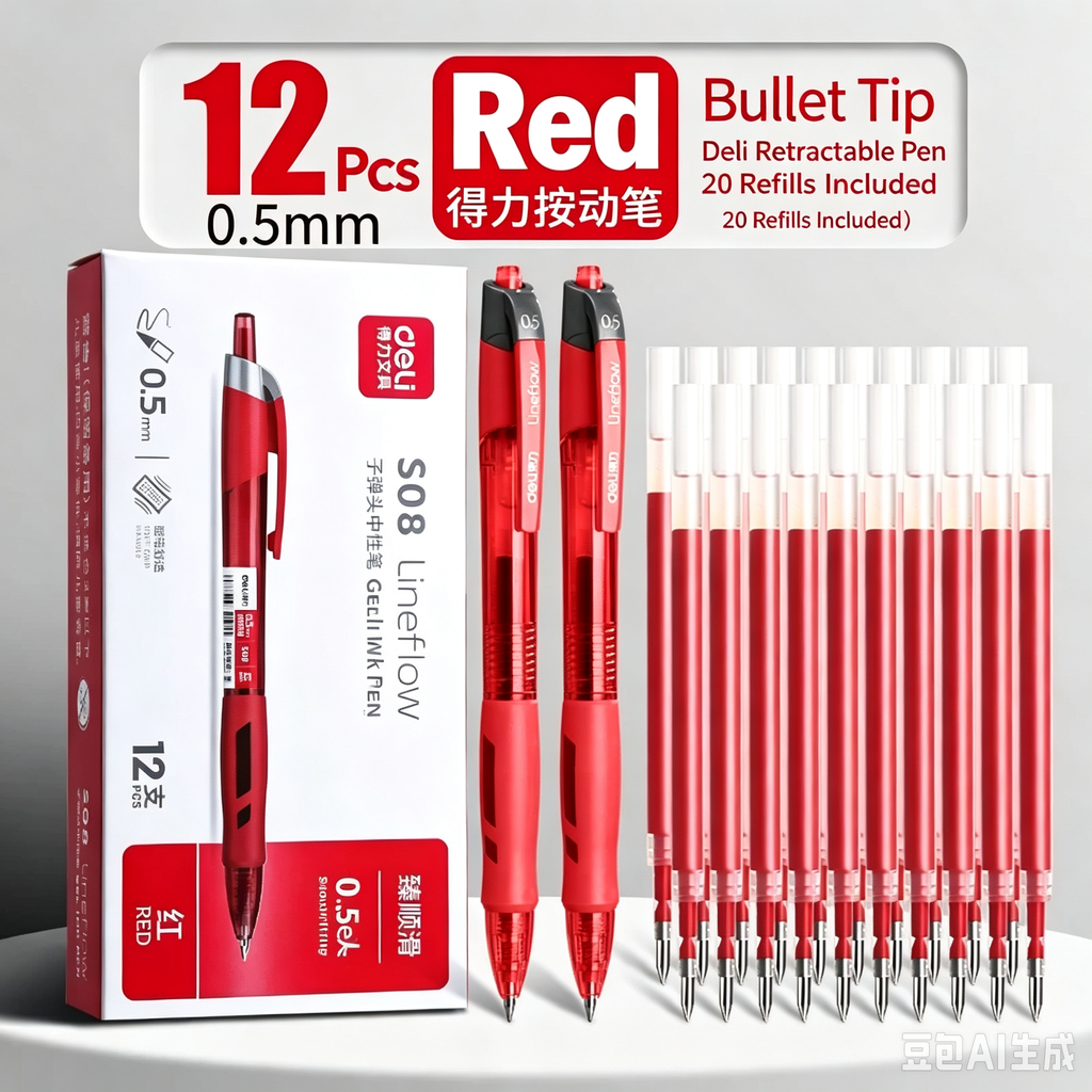 Retractable Red Gel Pens 12 Pack 0.5mm Bullet Tip with 20 Refills, Smooth Ink Pens for Student Office Supplies