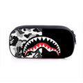 Hip‑hop Shark Mouth Camo Print Pencil Case, Large Capacity Zipper Pen Bag Street Style School Stationery for Teens