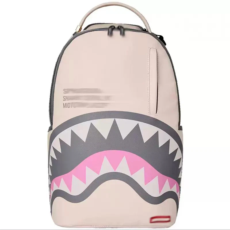 Sprayground Light Beige Pink Shark Backpack Minimalist Waterproof Laptop School Travel Bag