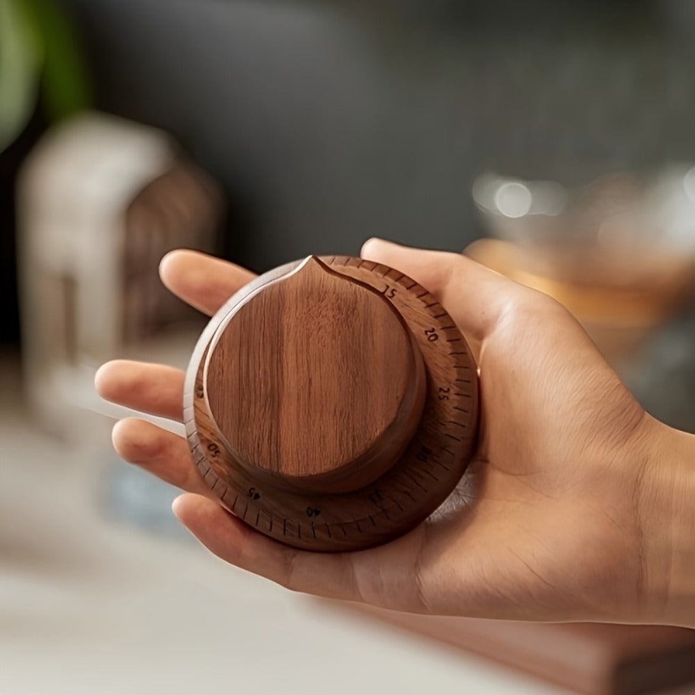 Mechanical Kitchen Timer with Loud Alarm - Black Walnut Wood Cooking Timer, 100% Battery-Free Desktop Timer for Cooking, Baking & Study