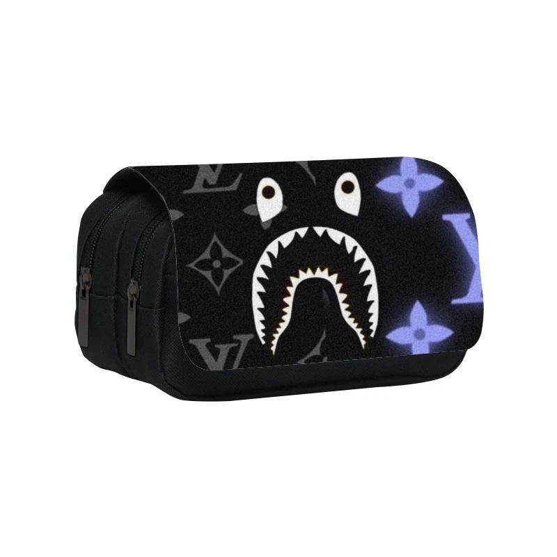 Black Shark Mouth Monogram Print Pencil Case