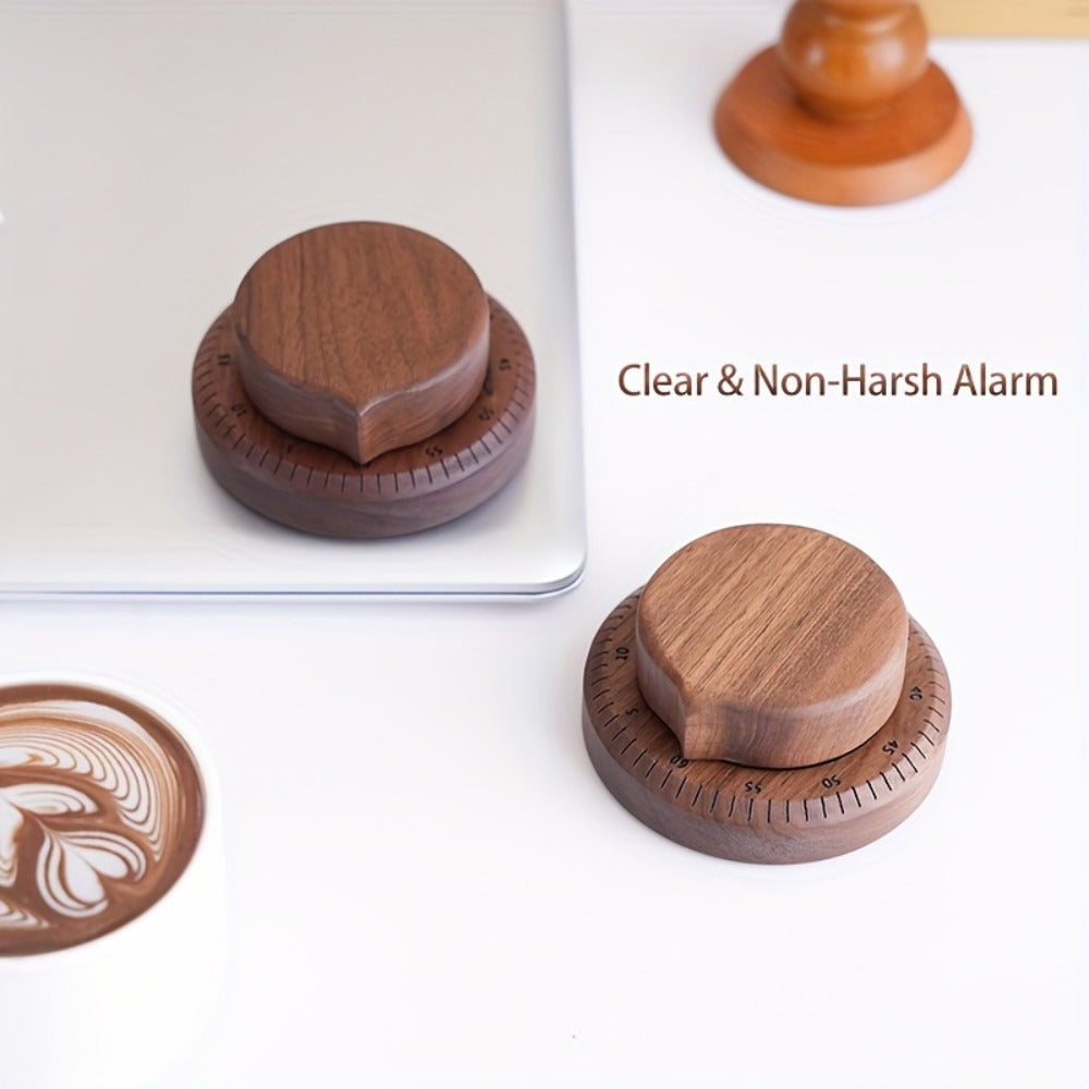 Mechanical Kitchen Timer with Loud Alarm - Black Walnut Wood Cooking Timer, 100% Battery-Free Desktop Timer for Cooking, Baking & Study