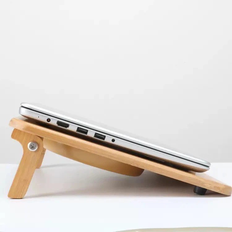 Bamboo Laptop Cooling Stand with Dual Cooling Fans Adjustable Notebook Riser