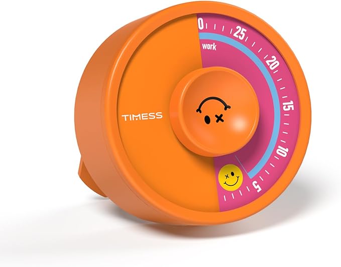 60-Minute Visual Timer, Twist to Set, Loud Battery-Powered Alarm, Bright Rotary Countdown Dial for Focus, Study, Classroom, Office & Home (Orange Smile)