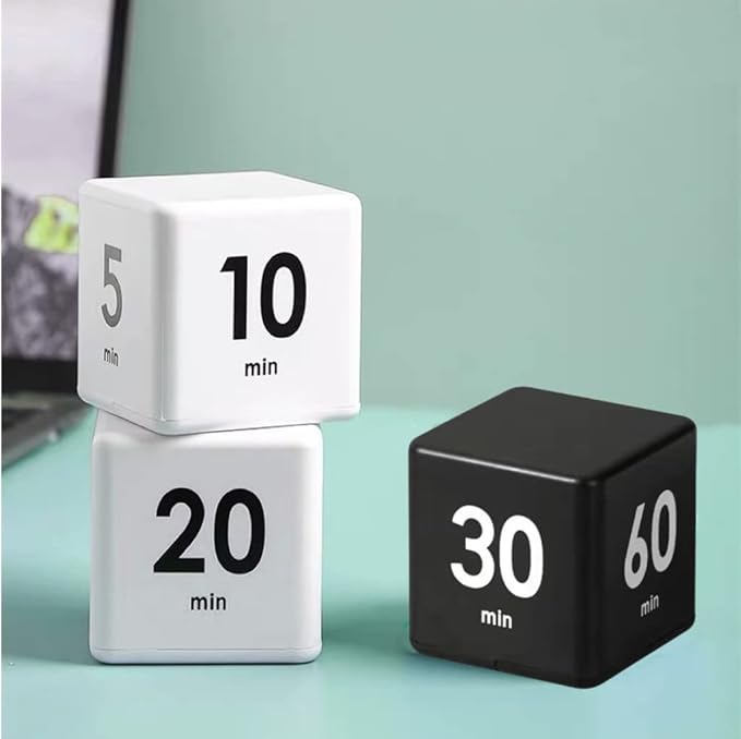 Feilifan Flip Timer, Productivity Cube Timer for Kitchen Studying Workout Classroom Kids ADHD 15-20-30-60 Minute Preset, Black