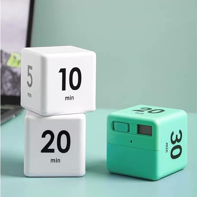 Feilifan Cube Timer, Productivity Cube Flip Timer for Kitchen Studying Workout Classroom Kids ADHD 15-20-30-60 Minute Preset, White