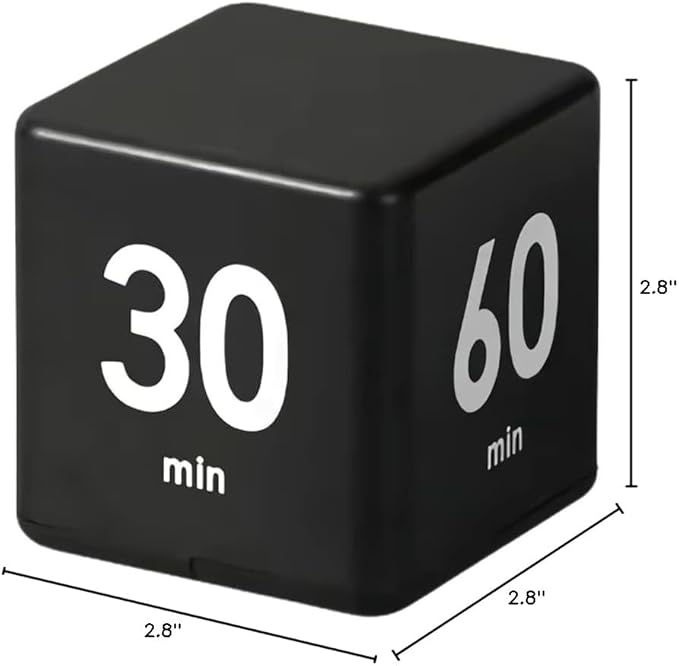 Feilifan Flip Timer, Productivity Cube Timer for Kitchen Studying Workout Classroom Kids ADHD 15-20-30-60 Minute Preset, Black