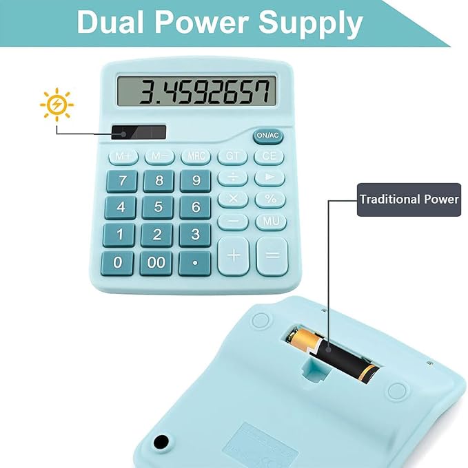 Desk Calculator for Home Office School, Desktop Calculators with Large 12-Digit Display for Kids Seniors Adults, Compact Basic Calculator for Daily Calculation (Blue)