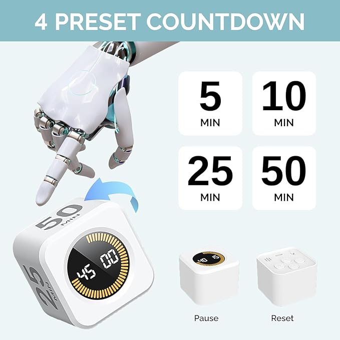 2 Pack - KADAMS Pomodoro Cube Timer Productivity Visual Timer - 5/10/25/50 Min Rotating Countdown (2, White)