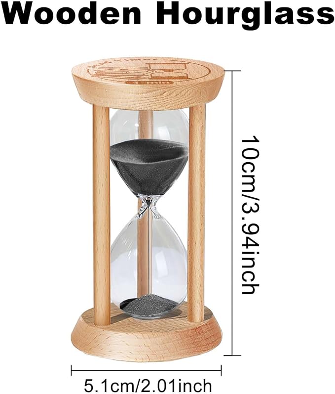 15 Minute Hourglass, 15 Min Wooden Sand Timer, Wood Sand Watch, Ten Minute Mini Hour Glass, Reloj De Arena, Small Sandglass for Toothbrush Timer, Cooking, Decorative, Work, Game, Gift, Black