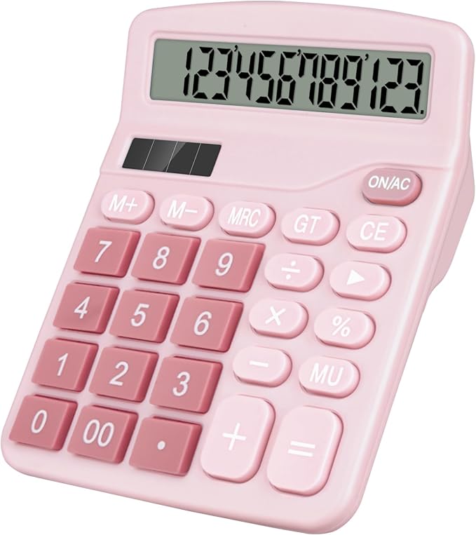 Desktop Calculator, Pink Calculator Big Buttons, 12-Digits Large LCD Display, Solar and AA Battery Dual Power, Desk Calculators for Office Home School Business Class (Pink) | Large LCD Display, Solar and AA Battery Dual Power, Desk Calculators for Offi...