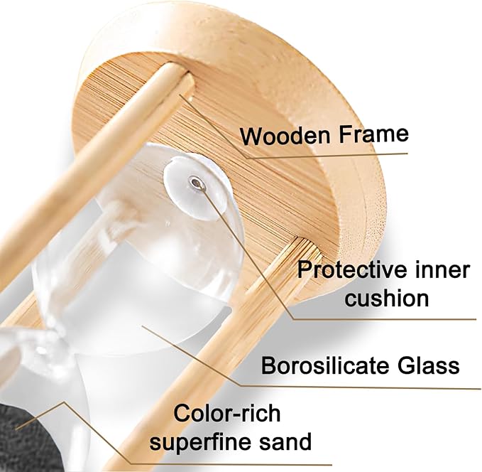 20 Minute Hourglass, 20 Min Wooden Sand Timer, Wood Sand Watch, Three Minute Mini Hour Glass, Reloj De Arena, Small Sandglass for Toothbrush Timer, Cooking, Decorative, Work, Game, Gift, Black