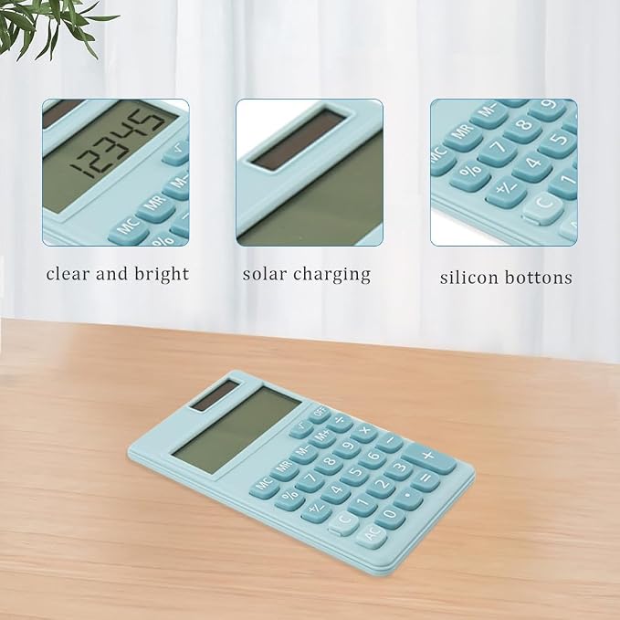 Solar Calculator,Mini Calculator Basic Calculators School for Students Pocket Calculators Blue Office Gadgets Office Supplies for Women Men
