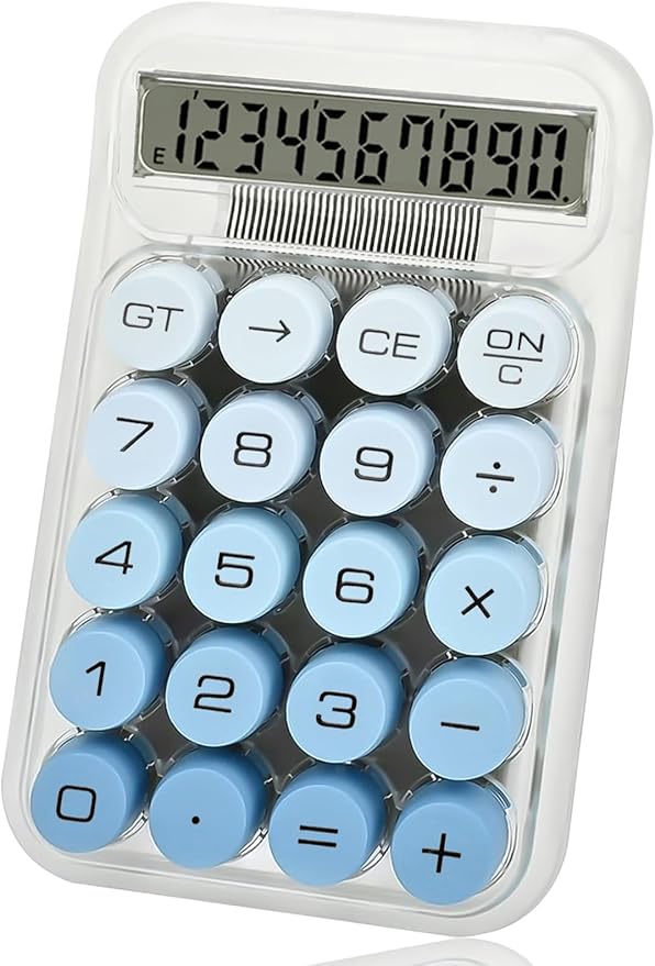 Cute Calculator, Mechanical Switch Calculator, Calculators Desktop | 10 Digits, Desk Calculators with Big Buttons and LCD Display, Battery Power, Ideal for School Home Office Basic(Blue)