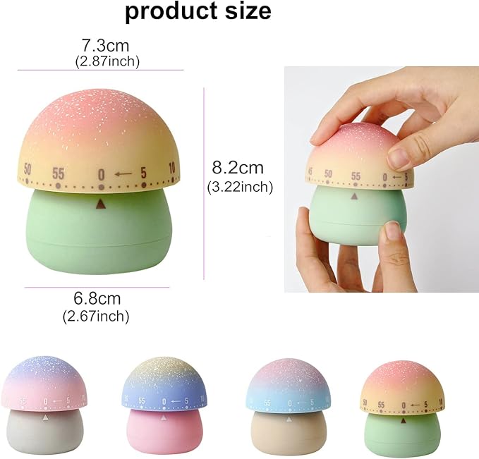 Mechanical Kitchen Timer, Cute Mushroom Timer for Kids, Wind Up 60 Minute Manual Countdown Timer for Classroom, Home, Study and Cooking (Beige Base)