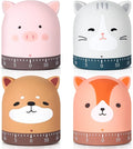 Queekay 4 Pcs Kitchen Cooking Timer Animal Mechanical Timer 60 Minute Wind up Dial 360° Rotating Countdown Egg Reminder No Batteries Loud Ring Cartoon Alarm for Kids Time Management, Fox Pig Cat Dog