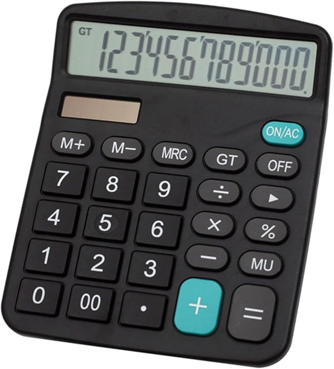 Calculator 12 Digit Display Solar Battery Dual Power Financial Dedicated Large Standard Function Desktop Business Calculator Multifunctional Calculating Machine KA08 Black