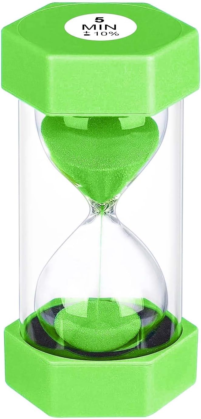 5 Minute Hourglass Sand Timer, Plastic Hexagon Hourglass Sand Clock 5 Min, Reloj De Arena 5 Minutos,Unbreakable Green Hour Glass Sandglass for Classroom Games Kitchen (Green)