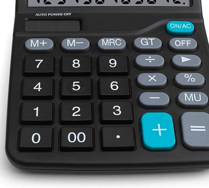 Calculator 12 Digit Display Solar Battery Dual Power Financial Dedicated Large Standard Function Desktop Business Calculator Multifunctional Calculating Machine KA08 Black