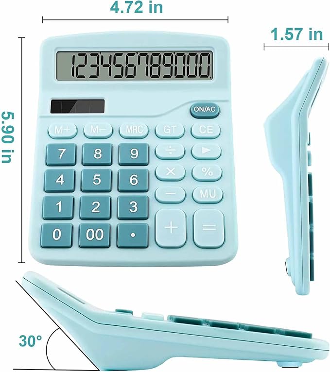 Office Desk Calculator, Cute Calculator for Kids, Basic Calculators Desktop, Dual Power Simple Financial Calculator with Big Button Large Display for Office Home and School (Blue)