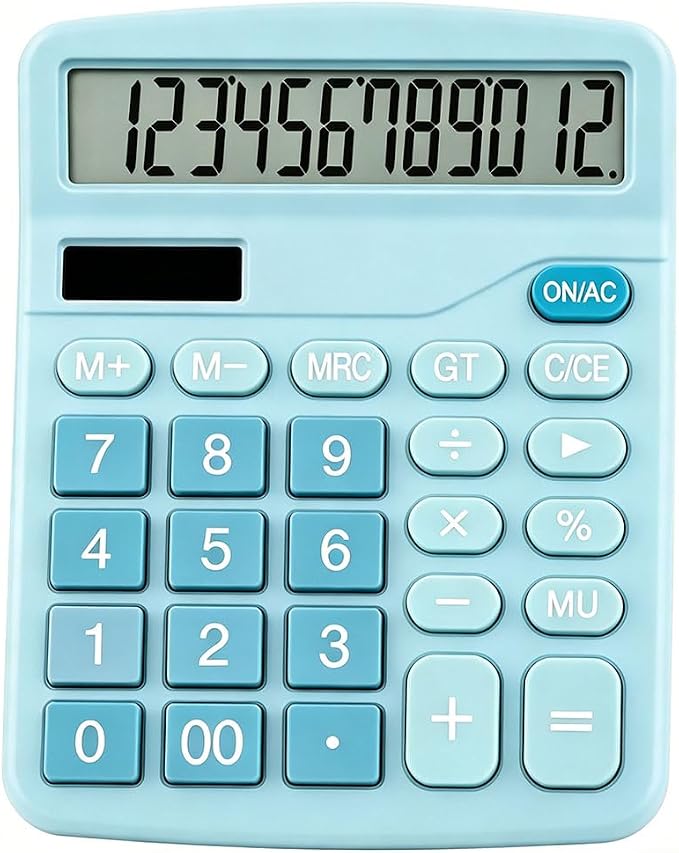 Desk Calculator for Home Office School, Desktop Calculators with Large 12-Digit Display for Kids Seniors Adults, Compact Basic Calculator for Daily Calculation (Blue)