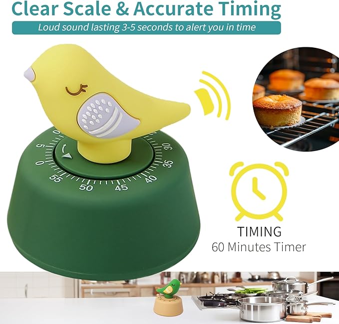 Mechanical Kitchen Timer, Cute Timer for Kids, Wind Up 60 Minutes Manual Countdown for Classroom, Home, Study and Cooking