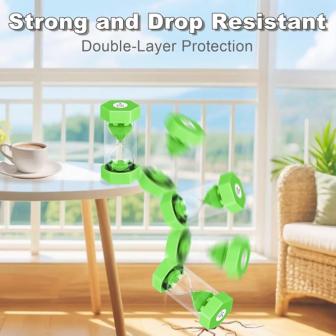 5 Minute Hourglass Sand Timer, Plastic Hexagon Hourglass Sand Clock 5 Min, Reloj De Arena 5 Minutos,Unbreakable Green Hour Glass Sandglass for Classroom Games Kitchen (Green)