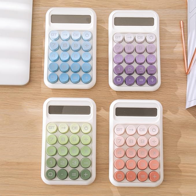 Y YOMA 1 Pack Mechanical Switch Calculator with 10 Digit Large LCD Display Big Button, Mini Cute Desktop Calculator 4 Function Basic Calculators for School Home Office Business, Lake Blue