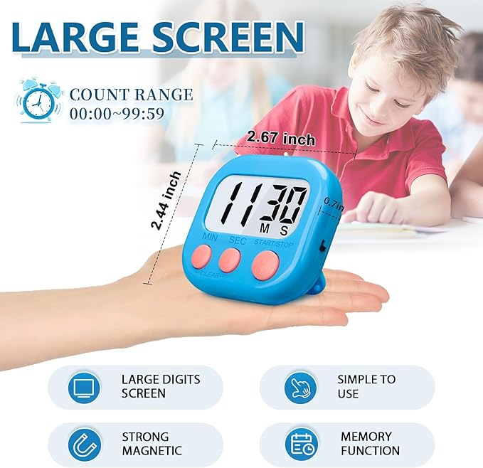 12 Pack Multi-Function Digital Timers, Magnetic Large LCD Display Loud Alarm Countdown Timers, Extensively Use in Classroom, Break Time, Gym, Meeting, Cooking