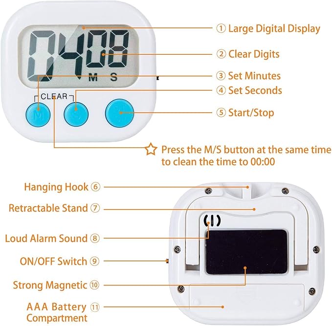 4 Pack Digital Timers, Timer for Kids, Magnetic Back and ON/Off Switch, Minute Second Count Up Countdown Kitchen Timers, Suitable for Cooking, Classroom, Teacher, Exercise, Game, Oven (Gradient Color)