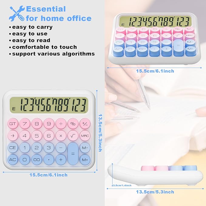 Mechanical Calculator 12 Digit Extra Large 5-Inch LCD Display, DECKLIT Battery Desk Calculator, Big Buttons Easy to Press Use as Office Calculators Desktop, 15°Tilt Screen for Kids Calculator(Cream)
