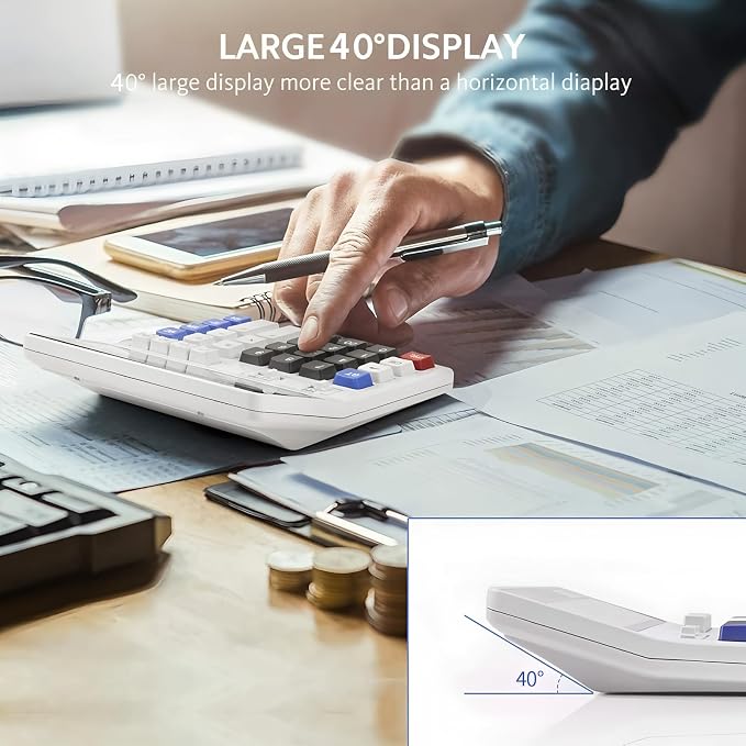 12 Digit Desk Calculator,Calculators Desktop with Extra Large 4.9" LCD Display & Big Buttons, Solar & Battery Dual Power, Standard Basic 4 Function Office Calculator for Financial, Home Daily Use