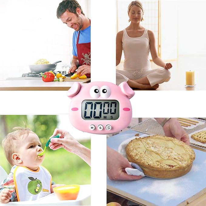 Kitchen Timer, Cute Cartoon Animal Countdown Timer, Digital Cooking Timer with Magnetic, LCD Large-Screen Visual Clock, Hangable Alarm Clock with Stand，for Cooking Bake Sport Game (Timer-XZ)