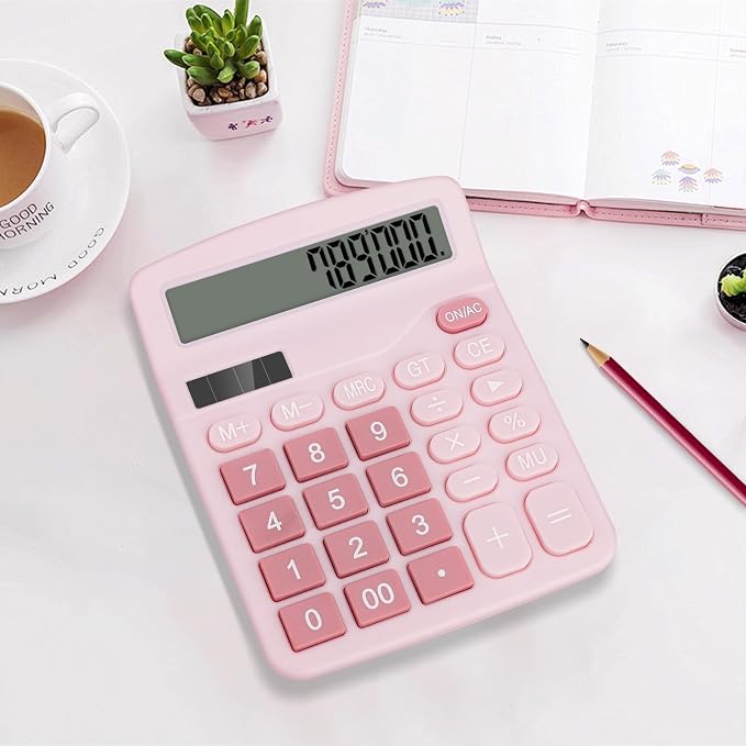Desktop Calculator, Pink Calculator Big Buttons, 12-Digits Large LCD Display, Solar and AA Battery Dual Power, Desk Calculators for Office Home School Business Class (Pink) | Large LCD Display, Solar and AA Battery Dual Power, Desk Calculators for Offi...