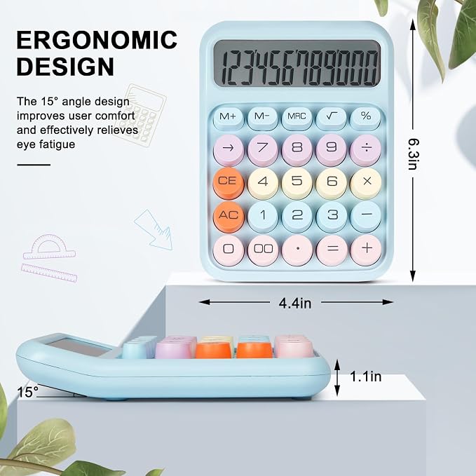 Mechanical Switch Calculator with Big Buttons, Calculators Desktop | 12 Digits, Large LCD Display, Desk Calculator, Cute Blue Calculators for Teachers Students Basic Office (Blue)
