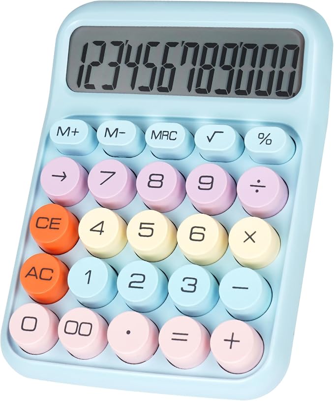 Mechanical Switch Calculator with Big Buttons, Calculators Desktop | 12 Digits, Large LCD Display, Desk Calculator, Cute Blue Calculators for Teachers Students Basic Office (Blue)