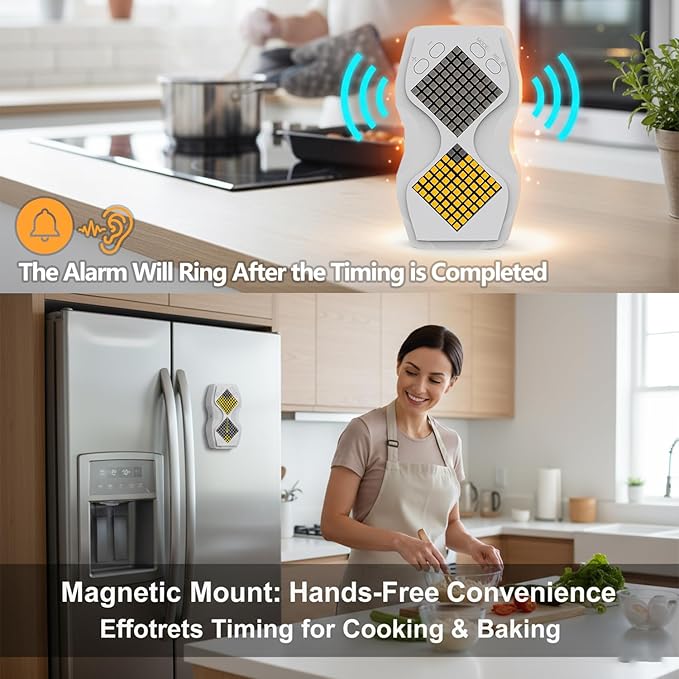 LED Visual Hourglass Timer, 1-60 Minute Countdown with Magnetic Mount, Buzzer Alert & Dimmable Night Light, Sand Timer for Kids Learning, Classroom, Cooking, Chess, Fitness & Baking（White）