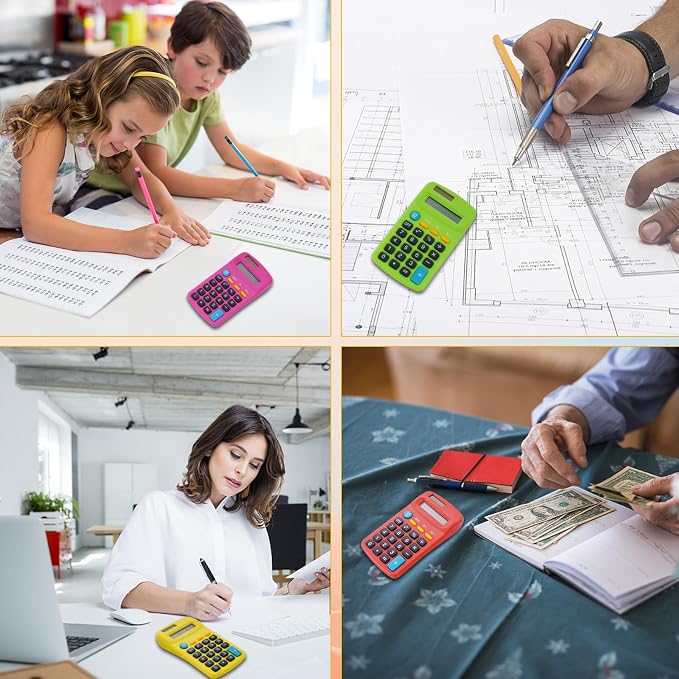18 Pieces Pocket Calculators, Mini Calculators, Multicolor | 8 Digit Display Basic Calculator, Solar Battery Dual Power Function Calculator, for Students, Kids, Home and Office