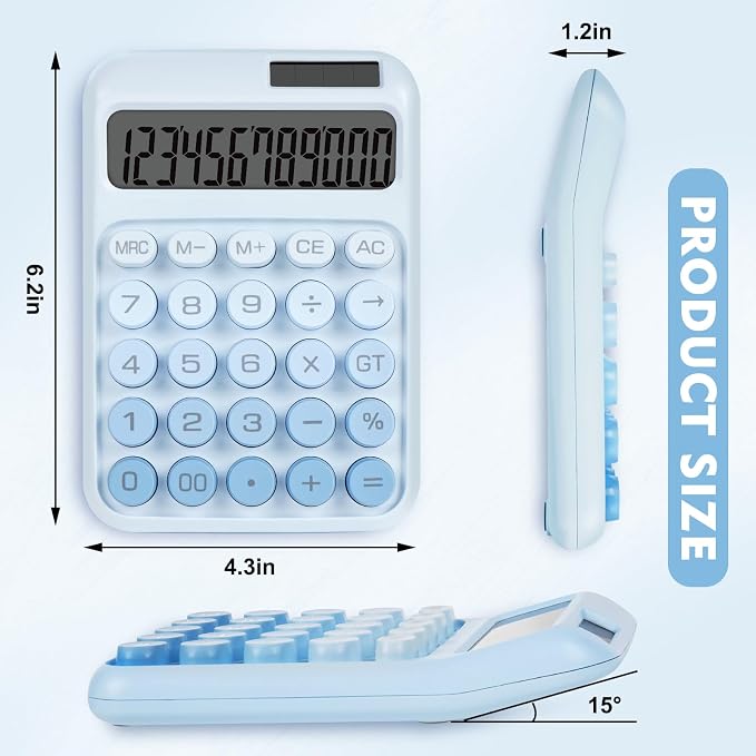 Mechanical Switch Calculator with Big Buttons, Calculators Desktop | 12 Digits, Solar Battery Power, Desk Calculator, Large LCD Display, Cute Blue Calculators for Teachers Students Basic Office