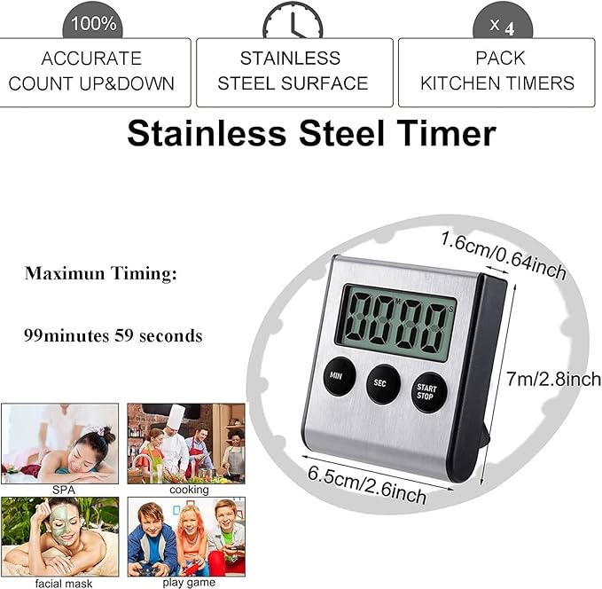 2 Pack Digital Magnetic Countdown Timer with Loud Alarm for Cooking, Baking, Sports Games
