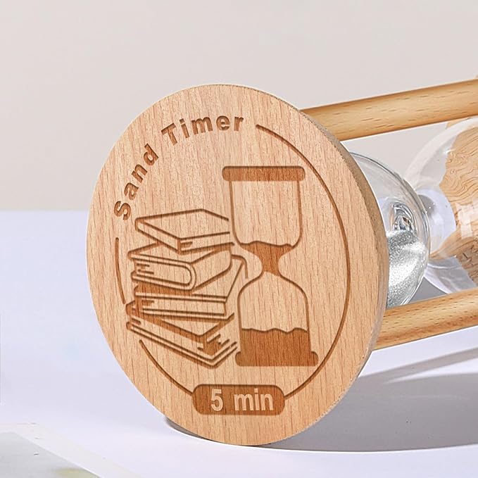 25 Minute Sand Timer Hourglass, 25 Min Wooden Sand Clock, Five Minute Wood Hour Glass, Mini Reloj De Arena, Small Sandglass for Toothbrush Timer, Cooking, Decorative, Work, Game, Gift, White