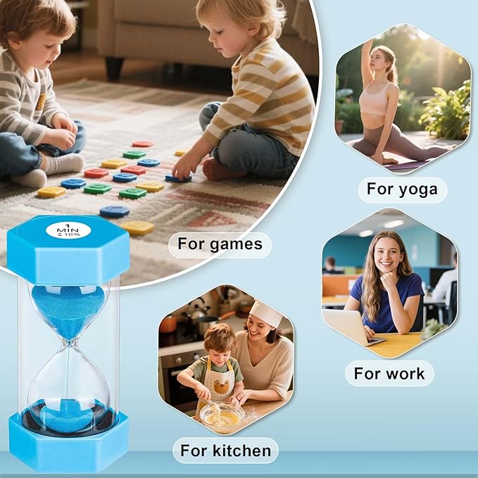 10 Minute Hourglass Sand Timer, Unbreakable Hourglass Sand Clock 10 Min, Reloj De Arena 10 Minutos, Colorful Plastic Hour Glass Sandglass for Classroom Games (Blue)