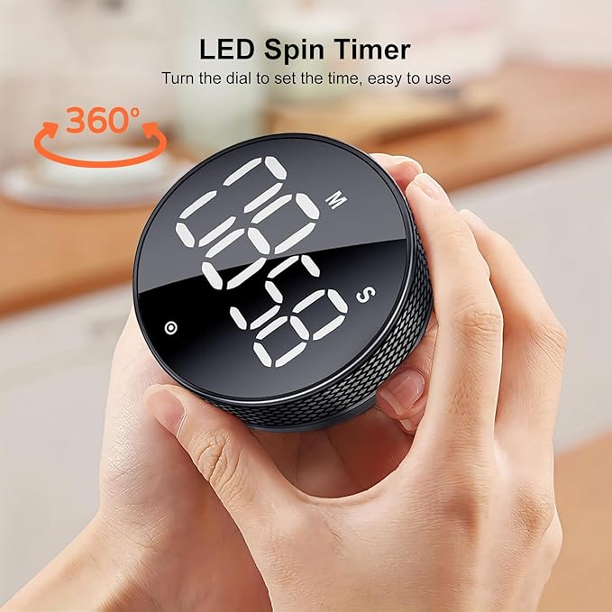BlueSnail Kitchen Timer with LED Digital Display Smart Efficana for Home Classroom Gym Office, Volume and Brightness Adjustable Productivity Timer (All Black)