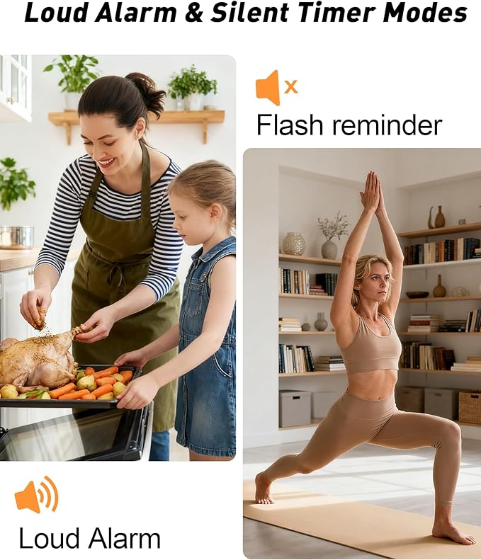 TPNEG Digital Kitchen Timer - 4-Channel Cooking Timer with Alarm, Magnetic Back, Loud & Silent Modes, Count Up/Down, Ideal for ovens, Seniors, Kids and classrooms, Replaceable AAA Battery