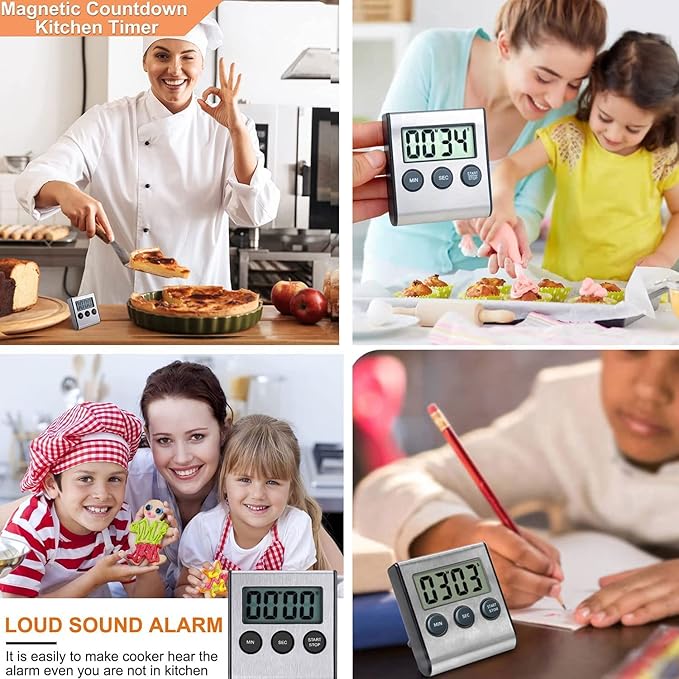 2 Pack Digital Magnetic Countdown Timer with Loud Alarm for Cooking, Baking, Sports Games
