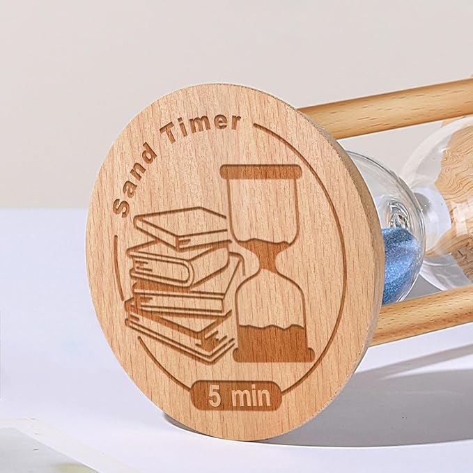 5 Minute Sand Timer, 5 Min Wooden Hourglass, Wood Mini Sand Clock, Five Minute Sandglass, Reloj De Arena, Small Hour Glass for Toothbrush Timer, Kitchen, Desk Decor, Work, Game, Gift, Blue