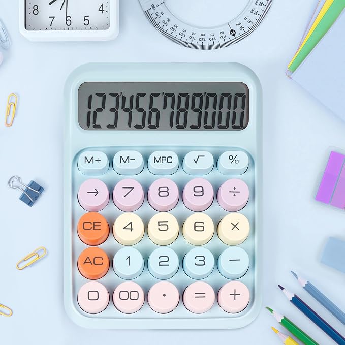 Mechanical Switch Calculator with Big Buttons, Calculators Desktop | 12 Digits, Large LCD Display, Desk Calculator, Cute Blue Calculators for Teachers Students Basic Office (Blue)