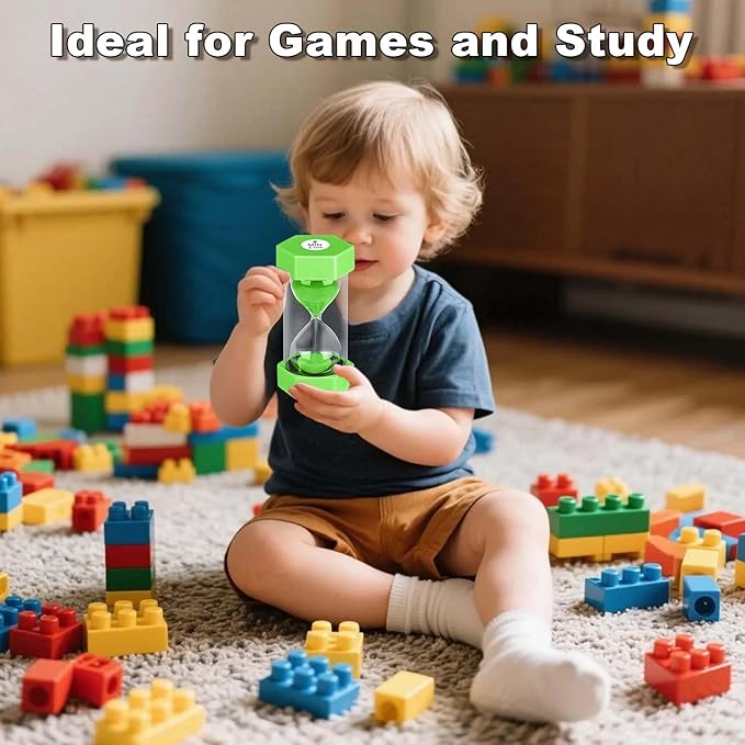 5 Minute Hourglass Sand Timer, Plastic Hexagon Hourglass Sand Clock 5 Min, Reloj De Arena 5 Minutos,Unbreakable Green Hour Glass Sandglass for Classroom Games Kitchen (Green)