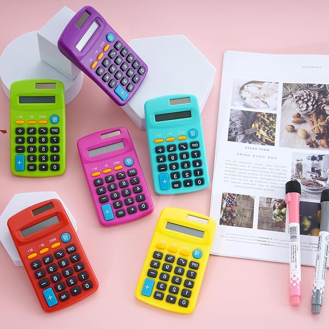 18 Pieces Pocket Calculators, Mini Calculators, Multicolor | 8 Digit Display Basic Calculator, Solar Battery Dual Power Function Calculator, for Students, Kids, Home and Office