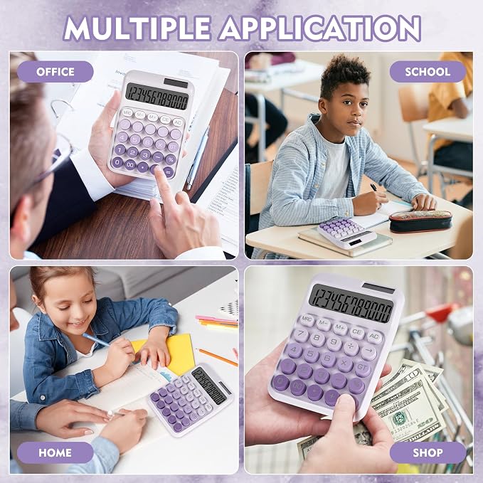 Mechanical Switch Calculator with Big Buttons, Calculators Desktop | 12 Digits, Solar Battery Power, Desk Calculator, Large LCD Display,Cute Purple Calculators for Teachers Students Basic Office